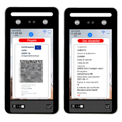 Grün-Durchlauf-QR Code-Leser Facial Recognition Thermometer EU C19 Verifica