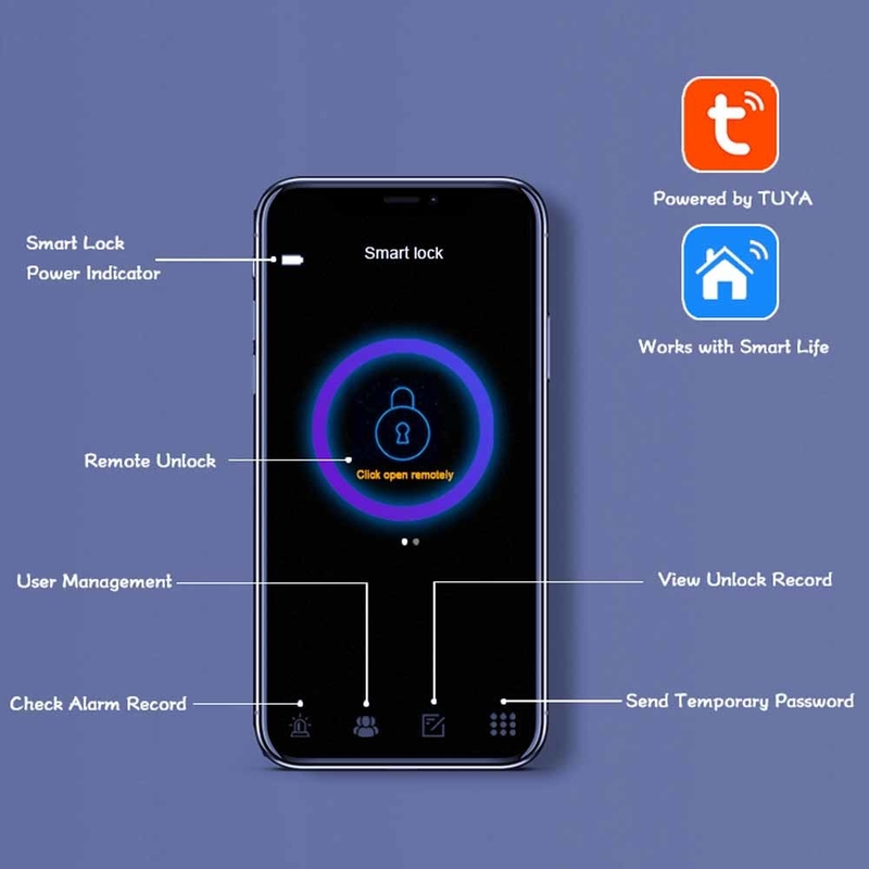 Digitales Fingerabdrucktürschloss der intelligenten intelligenten App-Hauptsicherheit Verschluss Tuya Wifi