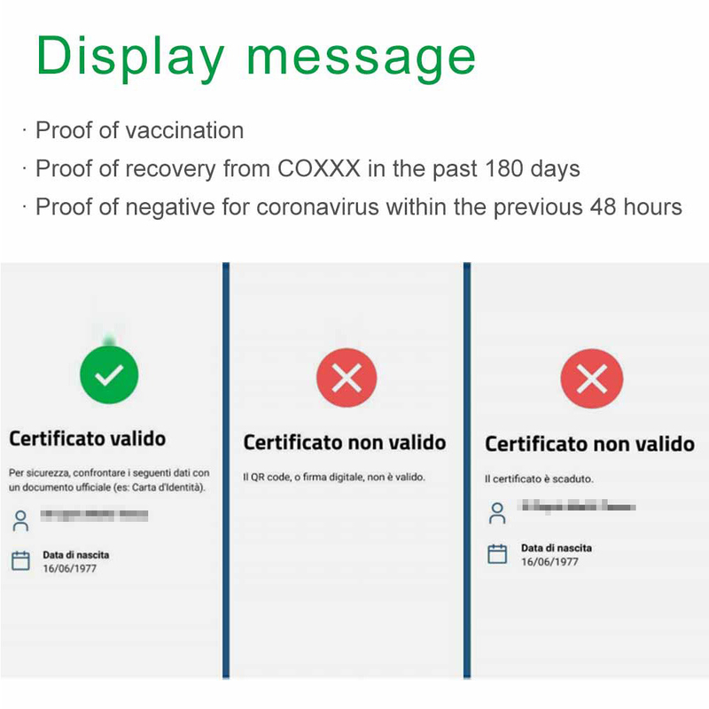 Pass-Eu-Gesundheits-Codeleser-Italy Checked Green-Durchlauf-Scanner COVID 19 Digital grüner